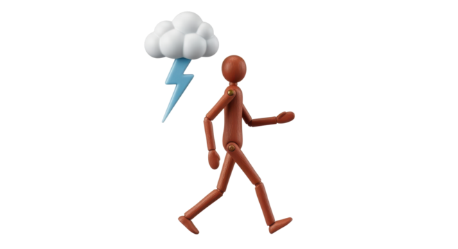 Isolated Mannequin Walking in Thunderstorm