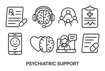 Icons representing psychiatric support and mental health care services