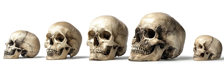 Obraz premium Evolutionary progression of human skulls showing anatomical changes over time