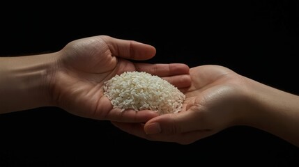 Rice in Hand on Black Background &ndash; Symbol of Harvest, Giving, and Food Security