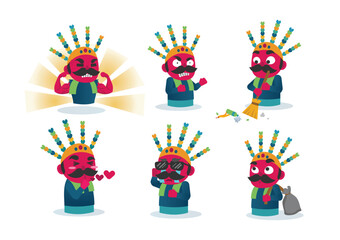 Ondel-ondel Jakarta Mascot Character with Various Emotions