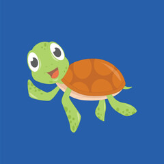 Cute Happy Sea Turtle Cartoon Character