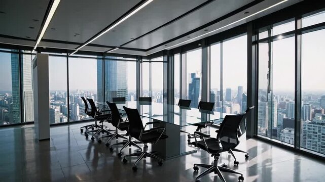 conference room within corporate office situated on upper floor of tall building
