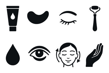 Skincare icons set with face, eyes, and beauty tools