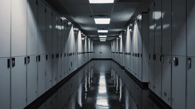 Unoccupied Storage Units Located Within Vacant Corporate Building Interior