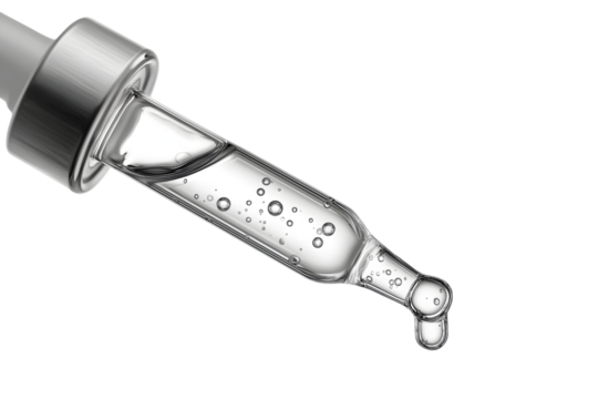 pipette with liquid drop falling  isolated on white background