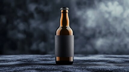 A premium beer bottle mockup with a dark glass finish. Superior ale flask visual with a shadowy vitrification facade perfect for presentation design template product showcase