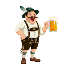 A Cheerful Bavarian Man in Traditional Outfit Holding a Beer Mug for Oktoberfest