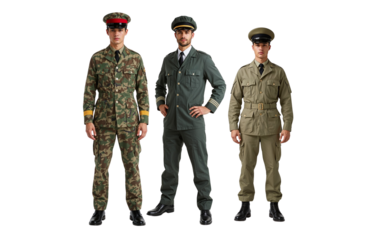 Diverse military uniforms showcase a range of styles for defense personnel, demonstrating discipline, each with unique distinctions