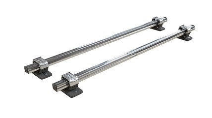 Two parallel chrome-finished metal roof bars.  Mounted on sturdy gray brackets