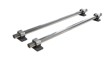 Two parallel chrome-finished metal roof bars.  Mounted on sturdy gray brackets