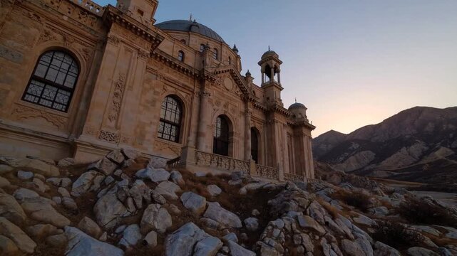 Dogu Beyazit, Ishak Pasha Palace with dry mountains in the background, Turkey Dogu Beyazit, Ishak Pasha Palace with dry mountains in the background, Turkey