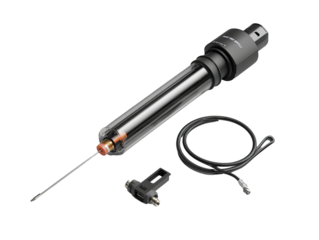 Cylindrical black device with clear tube, probe, and cable.  Components for scientific or technical applications