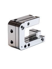 Metallic,  C-shaped  industrial  component.  Multiple  holes