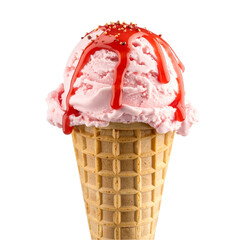 Strawberry Drizzle Ice Cream Cone, isolated on transparent background