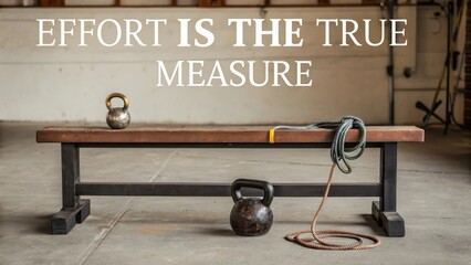 Motivational Fitness Quote Displayed on Rustic Gym Equipment