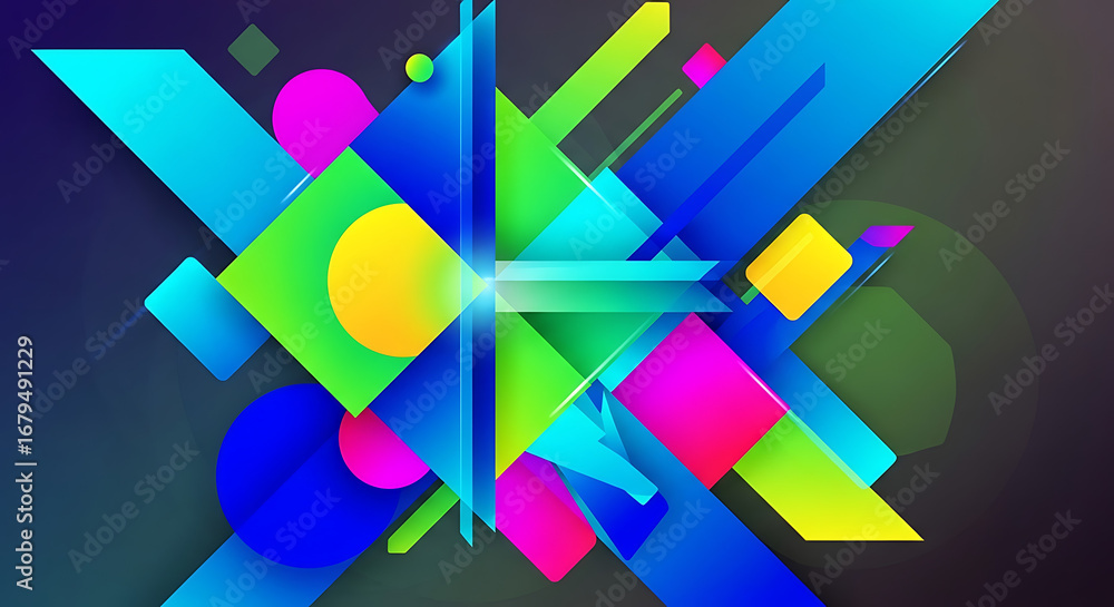 Aufkleber abstract geometric composition featuring overlapping shapes in vibrant colors, creating a dynamic an