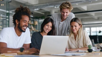 Inclusive Workplace Environment with Employees Collaborating