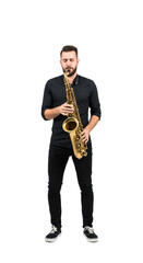 A man playing the saxophone