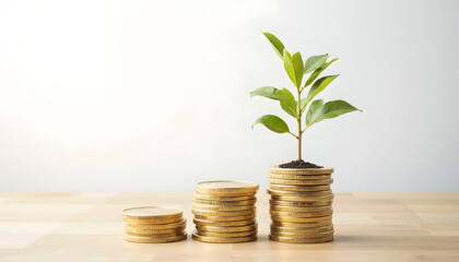 Financial growth with coins stacked from small to large representing investment success wealth accumulation savings and economic prosperity in a professional setting