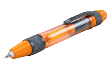 Orange and black retractable pen with clear sections