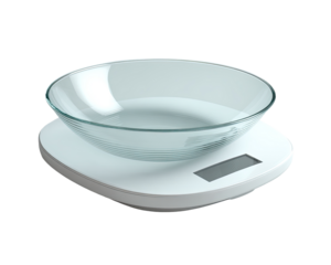 White food scale with clear glass bowl