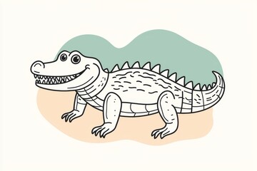 Smiling crocodile minimalist coloring page for kids with thick black outline simple hand drawn style on plain white background isolated design