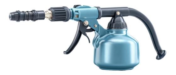 Light-blue spray gun with nozzle and handle