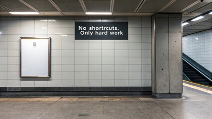 Obraz premium Motivational Quote on Wall in Urban Subway Station Interior