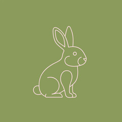 Obraz premium Minimalist line drawing of a rabbit sitting gracefully against a soft green background, ideal for nature-themed designs