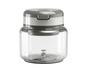 Gray and white food storage container with a built-in chopper