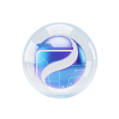 A glowing data sphere under a protective shield (Data Protection)
