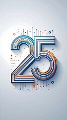 A vibrant, layered design showcases the number twenty-five, using a dynamic, multi-colored, and geometric approach, set against a clean, light background.