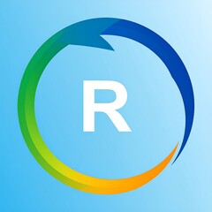 Colorful circular logo with letter 'R'