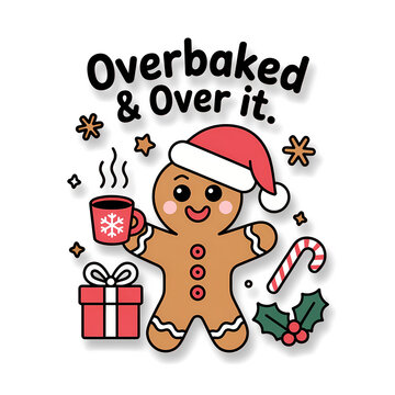 A festive but fed-up gingerbread man illustration with a sarcastic attitude about the Christmas season.