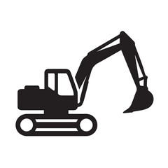 Fototapeta premium Excavator silhouette black and white vector icon