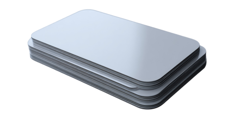 Stacked rectangular light gray metal sheets