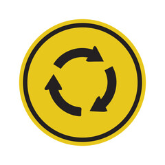 Circle Roundabout Road Sign Post Yellow Sky Background