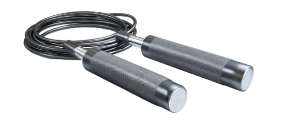 Gray jump rope with coiled rope