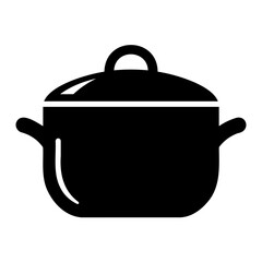 Vector Illustration of a black cooking pot with a lid and handles on a transparent background