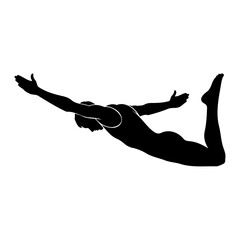 Fototapeta premium Silhouette of a person performing dhanurasana yoga pose with arms extended upward