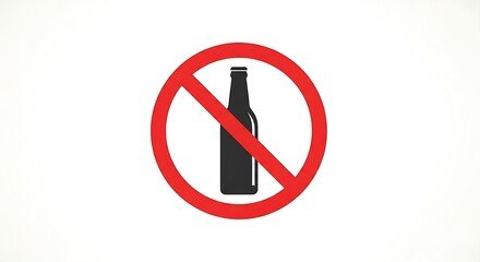 A simple no alcohol sign featuring a black bottle silhouette inside a red prohibition circle on a white background.