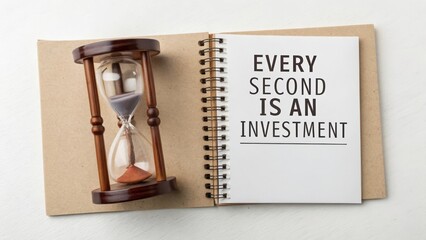 Time Management with Hourglass and Motivational Quote on Notebook