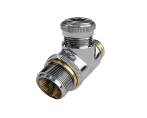 Metal plumbing fitting, right angle, threaded connections