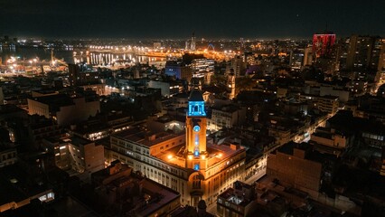 Montevideo Night Cityscape with Clock Tower