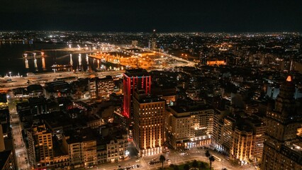 Aerial Night View of Montevideo Cityscape