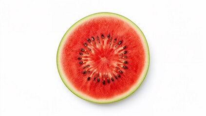 A striking cross-section of a ruby-red watermelon showcases its refreshing core. a healthy fruit delight.