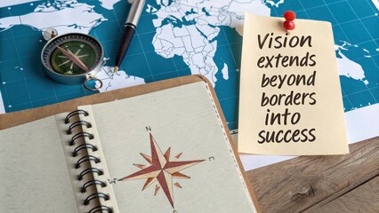 Vision Extends Beyond Borders into Success on a World Map Background