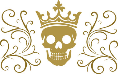 Skull with Crown and Floral Ornaments