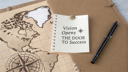 Vision Statement on a Notebook with Map and Pen for Success